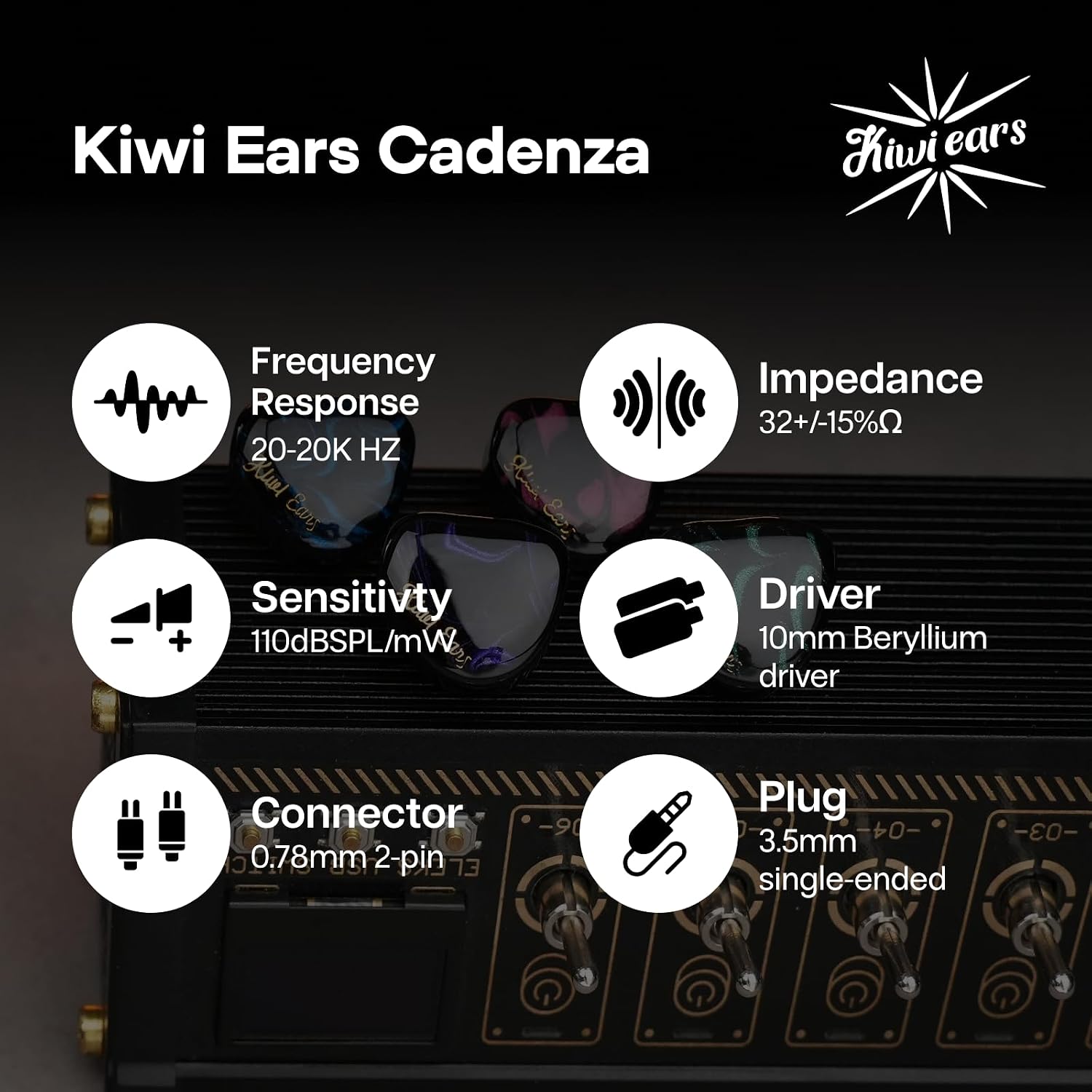 Kiwi Ears Cadenza 10mm Beryllium Dynamic Driver In-Ear Monitor