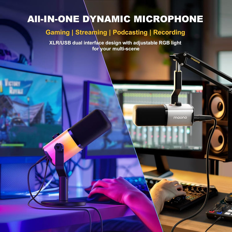 Maono PD100X RGB USB/XLR Dynamic Microphone for Game Streamers (Black)