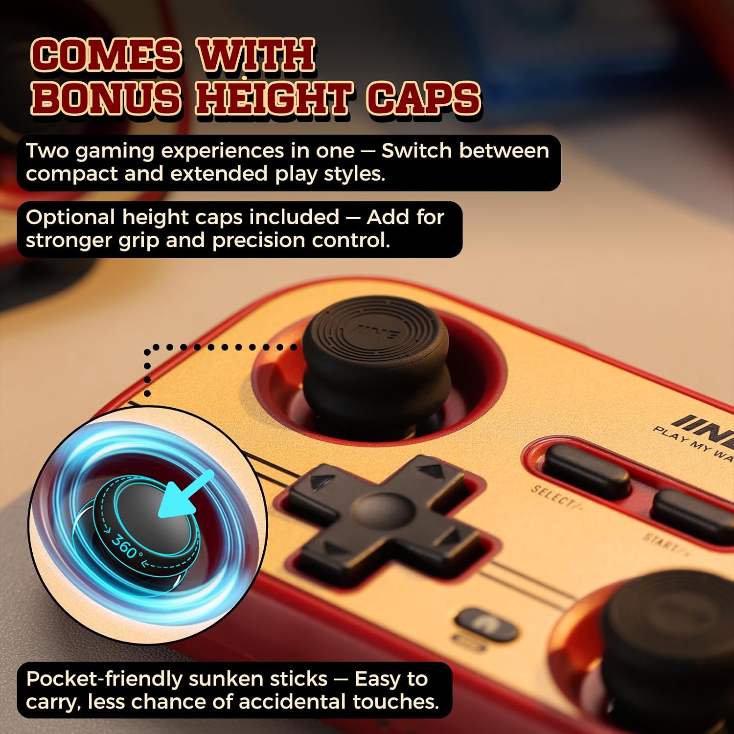 IINE Palm-Sized Retro Chronos Controller for Nintendo Switch / Nintendo Switch 2 (Red) (L1241)