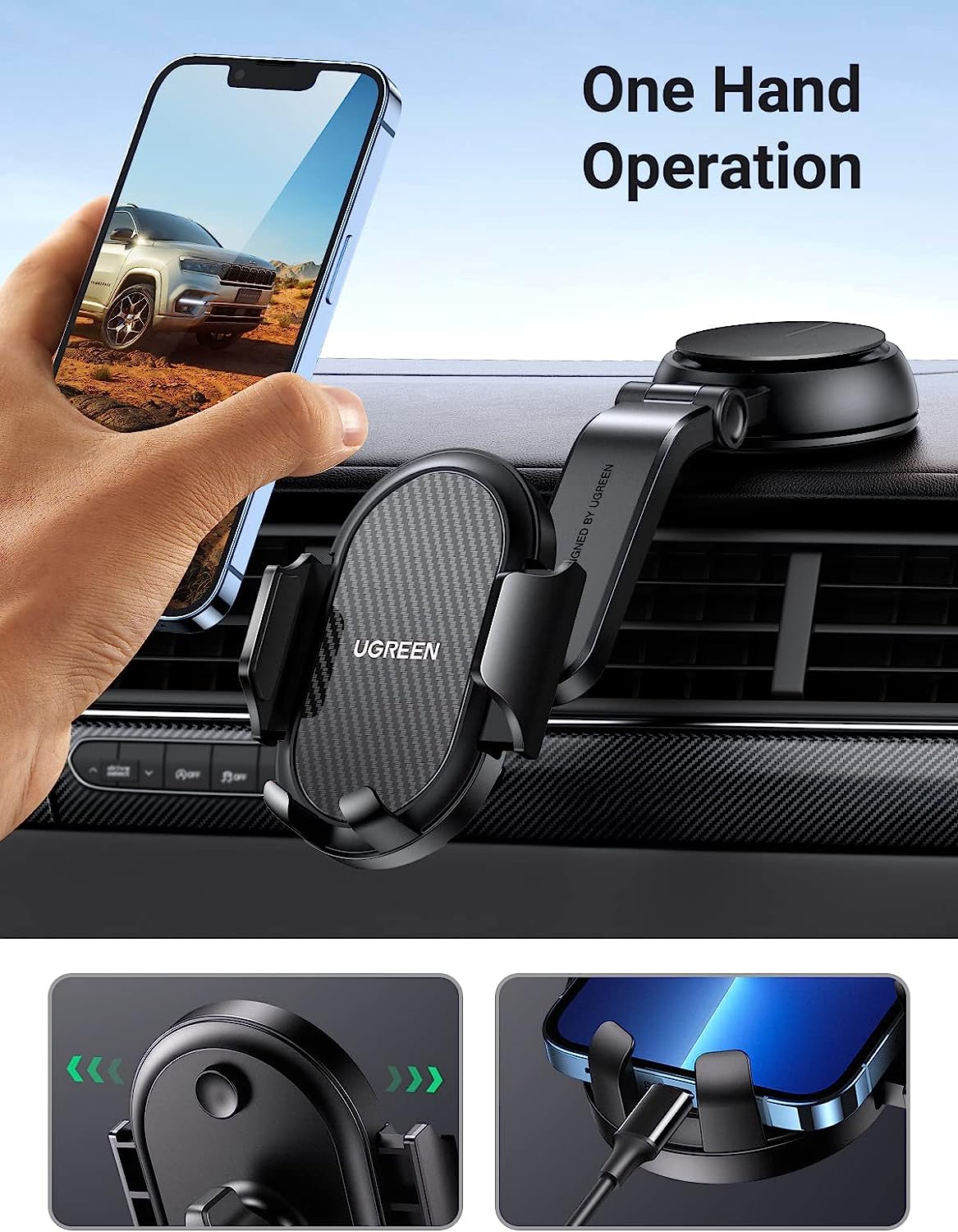 UGreen Waterfall-Shaped Suction Cup Phone Mount (Black) (LP405/20473)