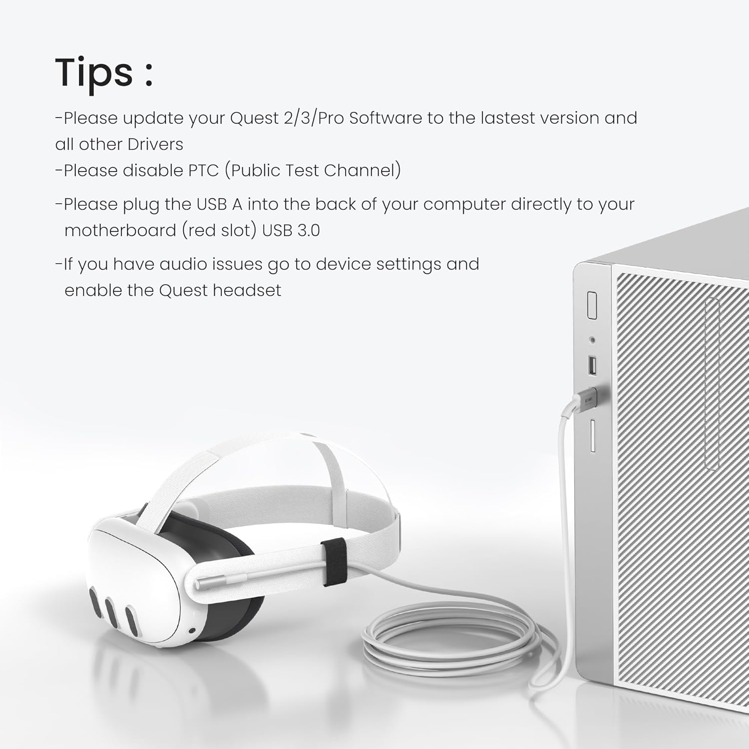 Kiwi Design Link Cable 16Ft (5M) for Meta Quest 2/3/Pro/3S/Pico 4 (White) (QC-8)