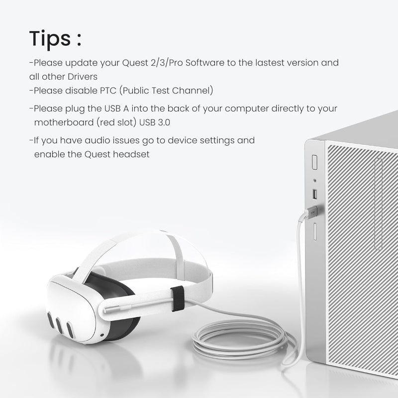 Kiwi Design Link Cable 16Ft (5M) for Meta Quest 2/3/Pro/3S/Pico 4 (White) (QC-8)