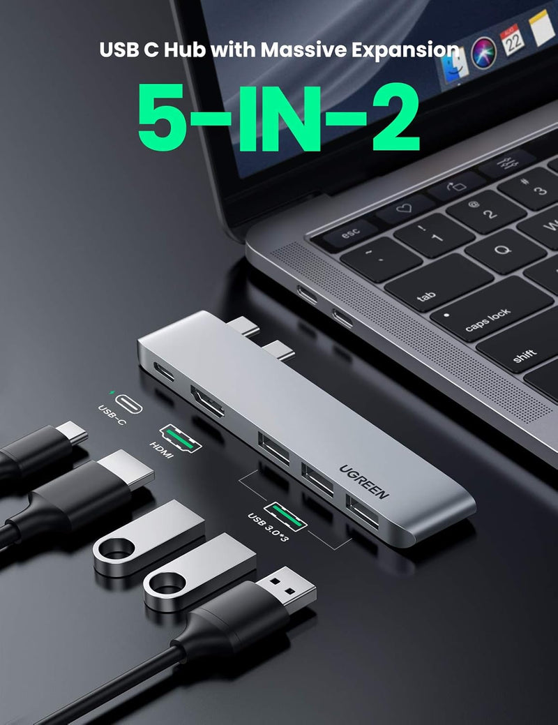 UGreen 5-in-1 Multifunction Adapter 2xUSB-C to USB-C PD + HDMI + 3xUSB 3.0 for MacBook (CM251/60559)