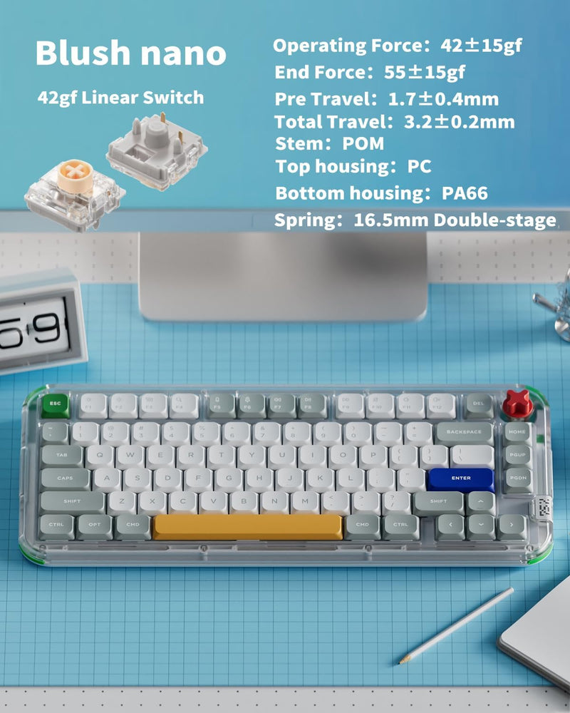 NuPhy Kick75 Hybrid Low-Profile IO RGB Hot-Swappable 80-Key Custom Mechanical Wireless Keyboard (Blush Switch) (Tape Gray)