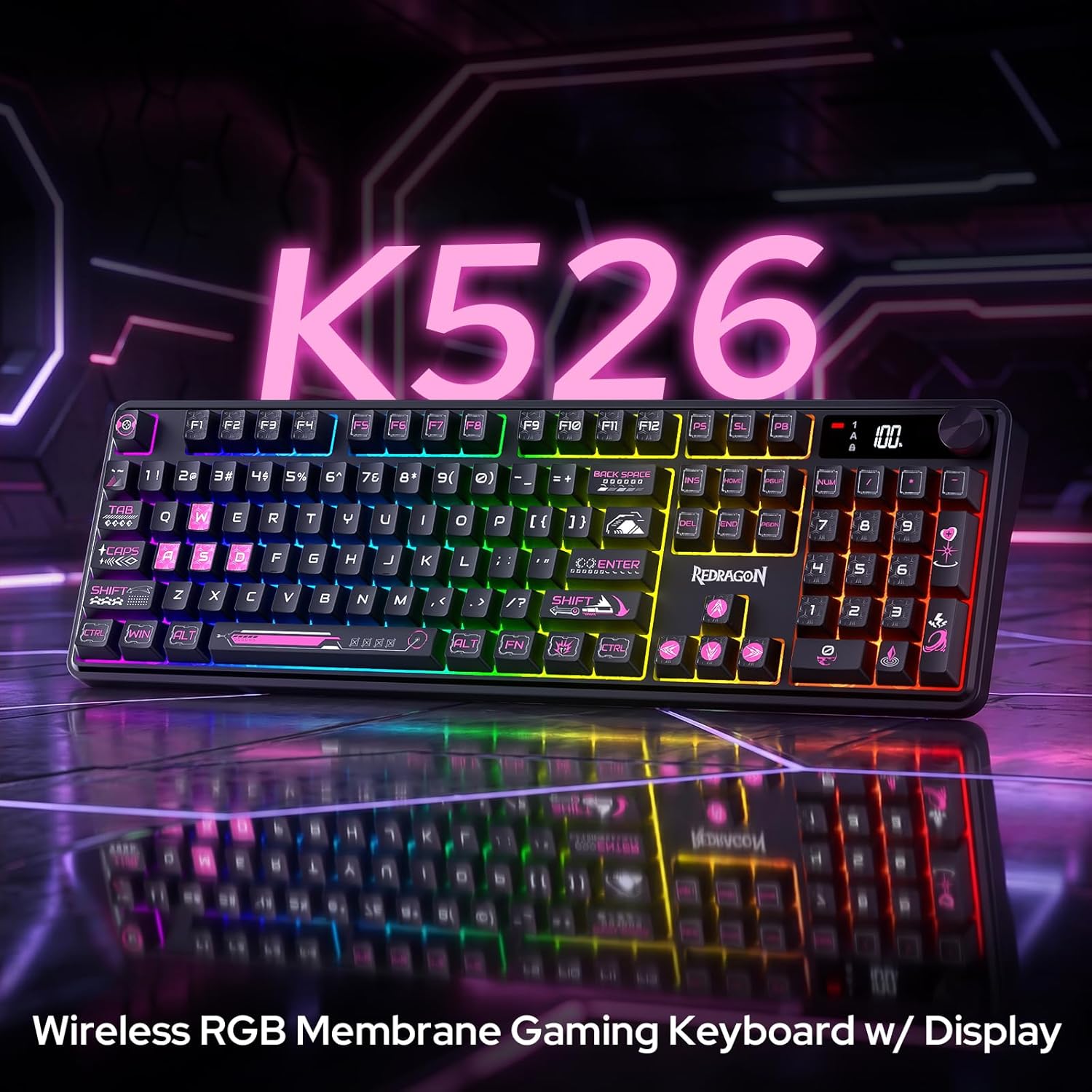 Redragon RM104 Pro Volcano Tri-Mode 104-Key Wireless RGB Membrane Mechanical Gaming Keyboard