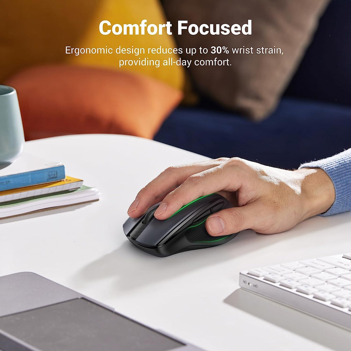 UGreen 2.4 Ghz 4000 DPI Ergonomic Contoured-Shape Wireless Mouse (Black) (MU006/90545)