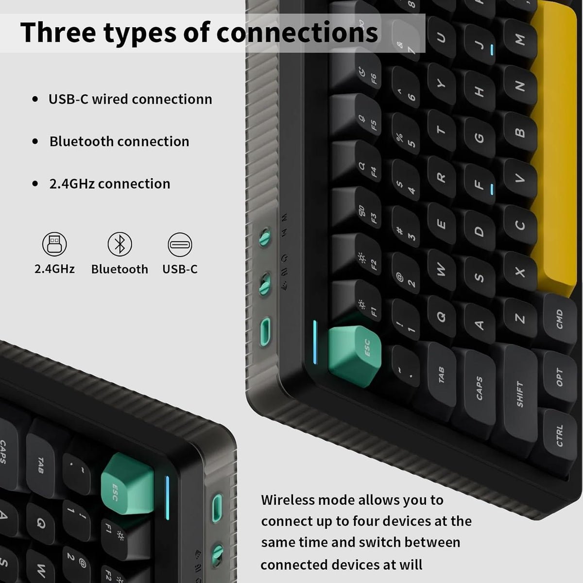 NuPhy Halo75 V2 QMK/VIA RGB Hot-Swappable 83-Key Wireless Mechanical Keyboard (Obsidian Black) (Silent Red Clear-Top Switch)
