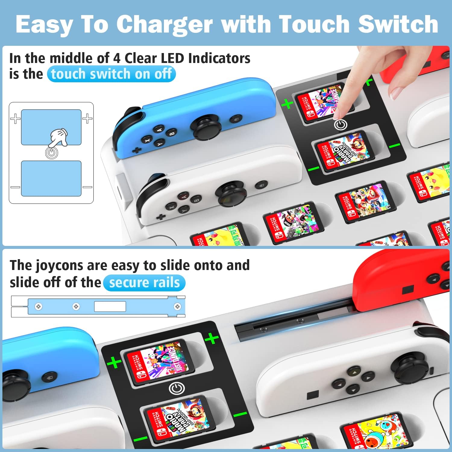 Kytok Controller Charger with Game Slot & Controller Holder