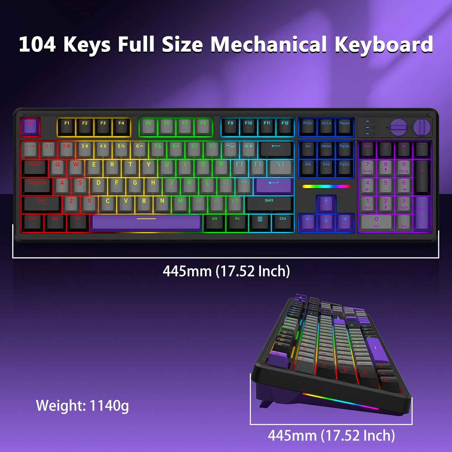 E-Yooso Z-104 Rainbow Light Wired Mechanical Keyboard Grey/Black/Purple (Silverwood Switch)