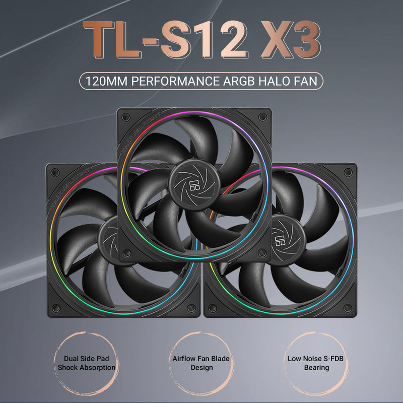 Thermalright TL-S12 120mm PWM ARGB Light Ring Case Fan (Black, White) (3-Pack)