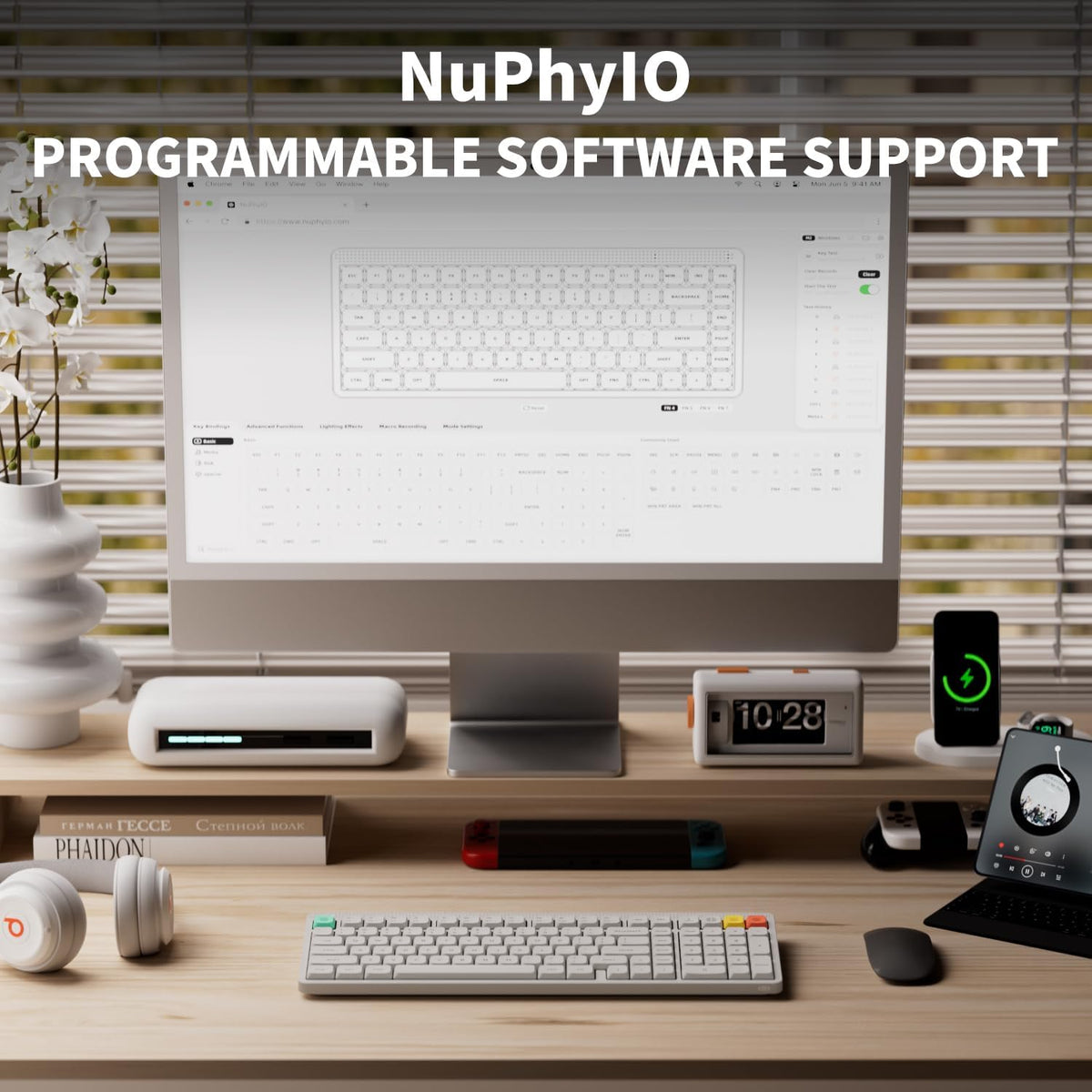 NuPhy Node100 Low-Profile Hot-Swappable Full-Size Wireless Mechanical Keyboard (Blush nano Switch)