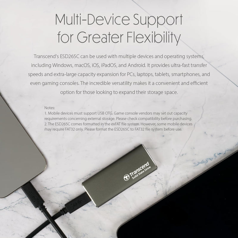 Transcend ESD265C Dual USB 10Gbps Read up to 1050MB/s Type-C Portable SSD | DataBlitz
