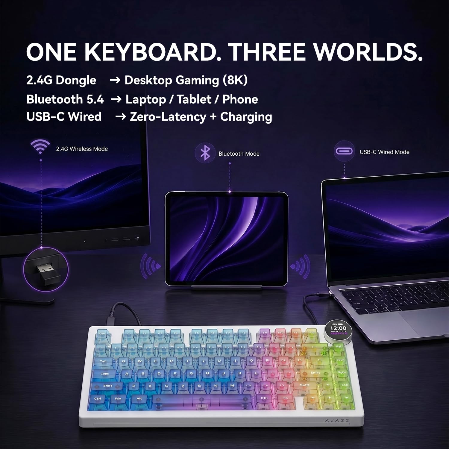 Ajazz AK820 V2 Pro RGB Tri-Mode Mechanical Keyboard (TransparentColor)