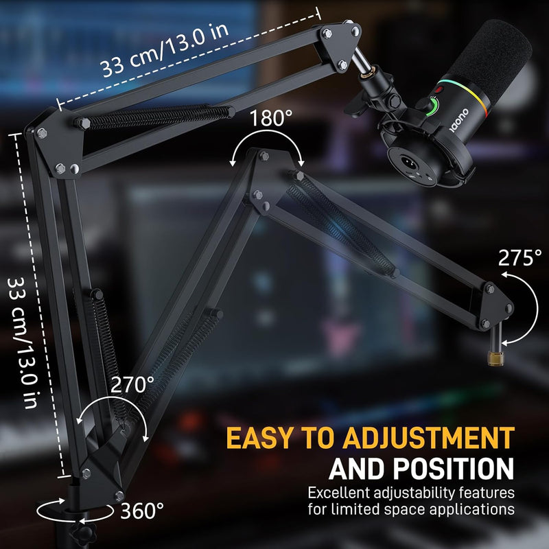 Maono DM40 Pro S Wireless RGB Condenser Gaming Desktop Microphone with Boom Arm 