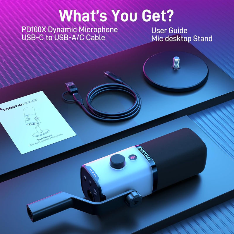 Maono PD100X RGB USB/XLR Dynamic Microphone for Game Streamers (Black)