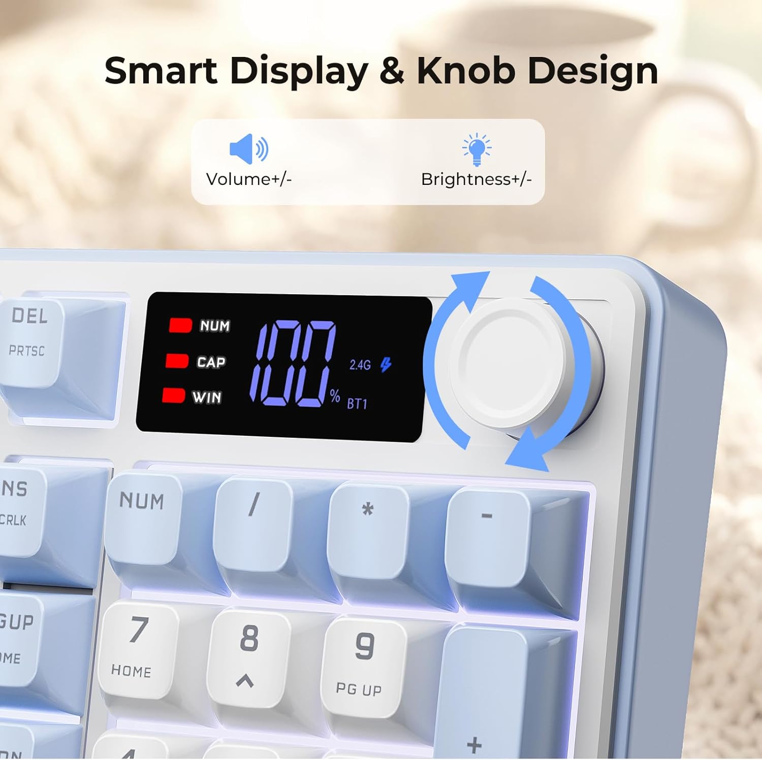 Redragon Aria Pro K527WBL Tri-Mode Ultra-Quiet Membrane RGB Keyboard with LCD Display & KnobControl
