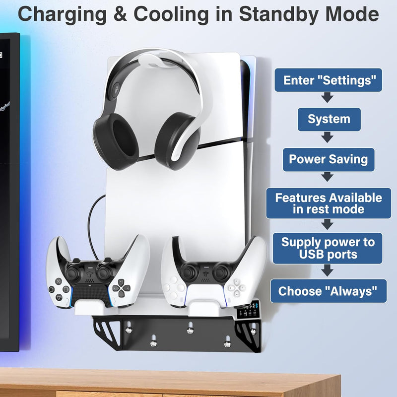 OIVO Wall Mounted Cooling Stand with Controller Charger for PS5 / PS5 Slim / PS5 Pro 