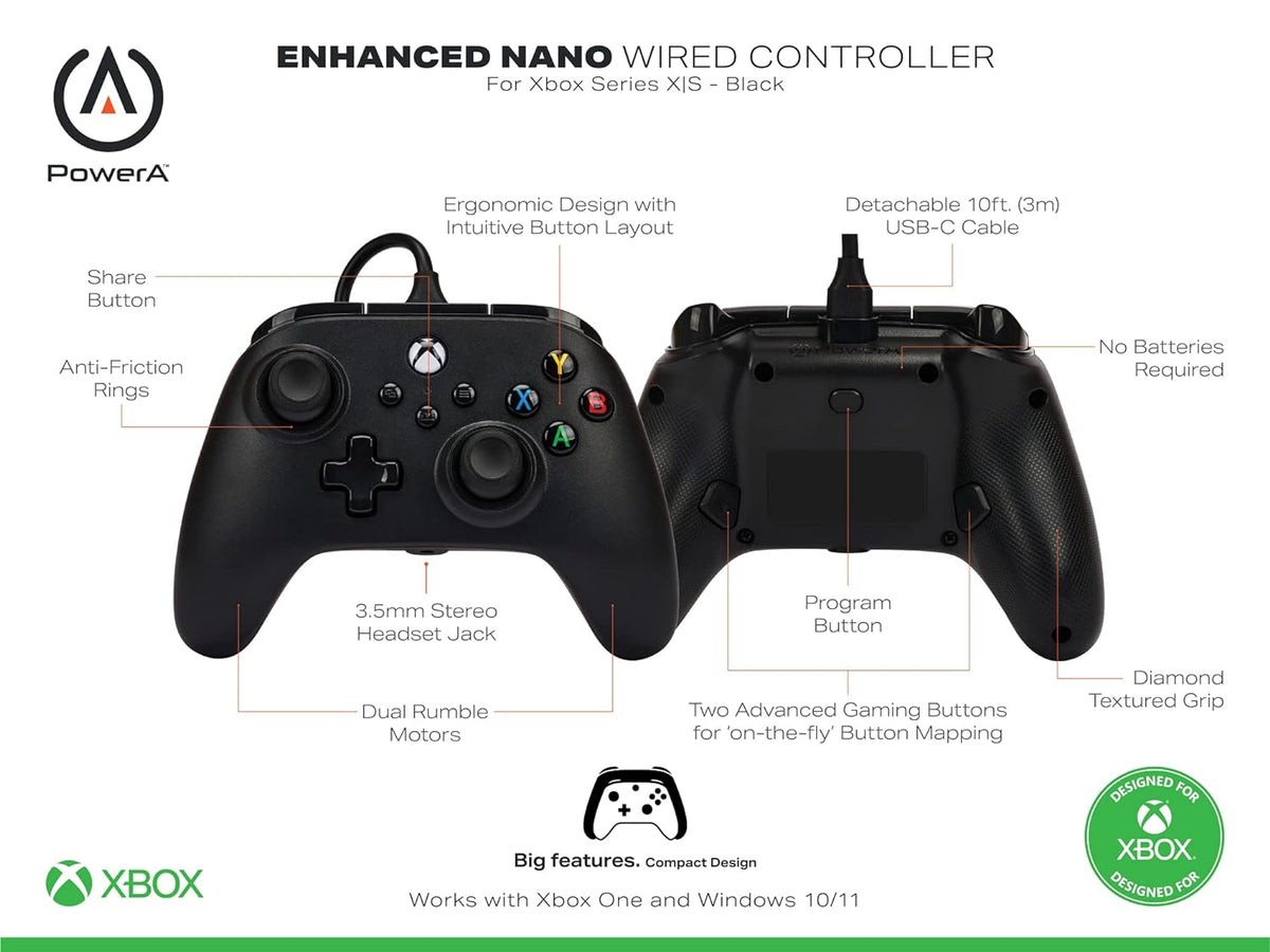 Power A Xbox Enhanced Wired Controller Nano Black For Xbox Series X|S