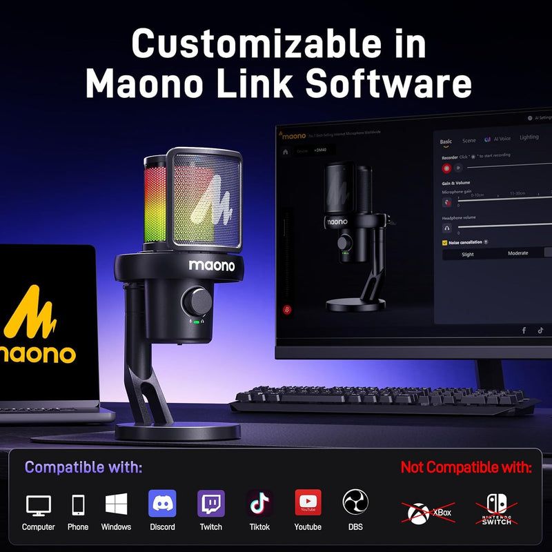 Maono DM40 Pro Wireless RGB Condenser Gaming Desktop Microphone