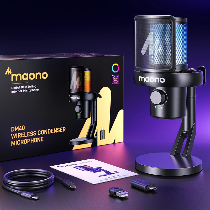 Maono DM40 Pro Wireless RGB Condenser Gaming Desktop Microphone