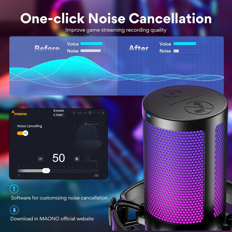 Maono DGM20G USB RGB Gaming Condenser Noise Canceling Microphone