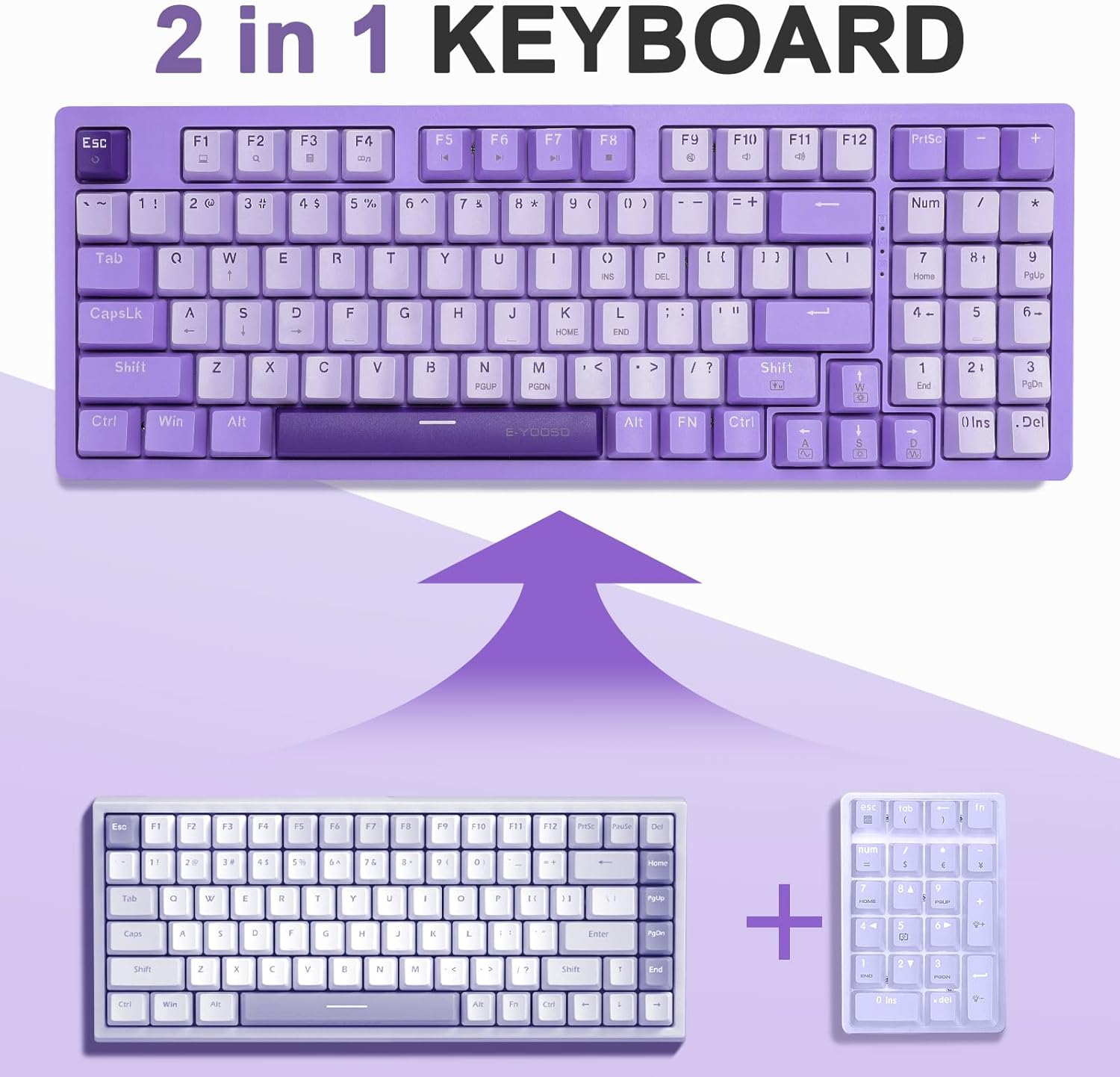 E-Yooso Z-94 Single Light 94-Keys Hot-Swappable Wired Mechanical Keyboard Light Purple (Blue Switch)