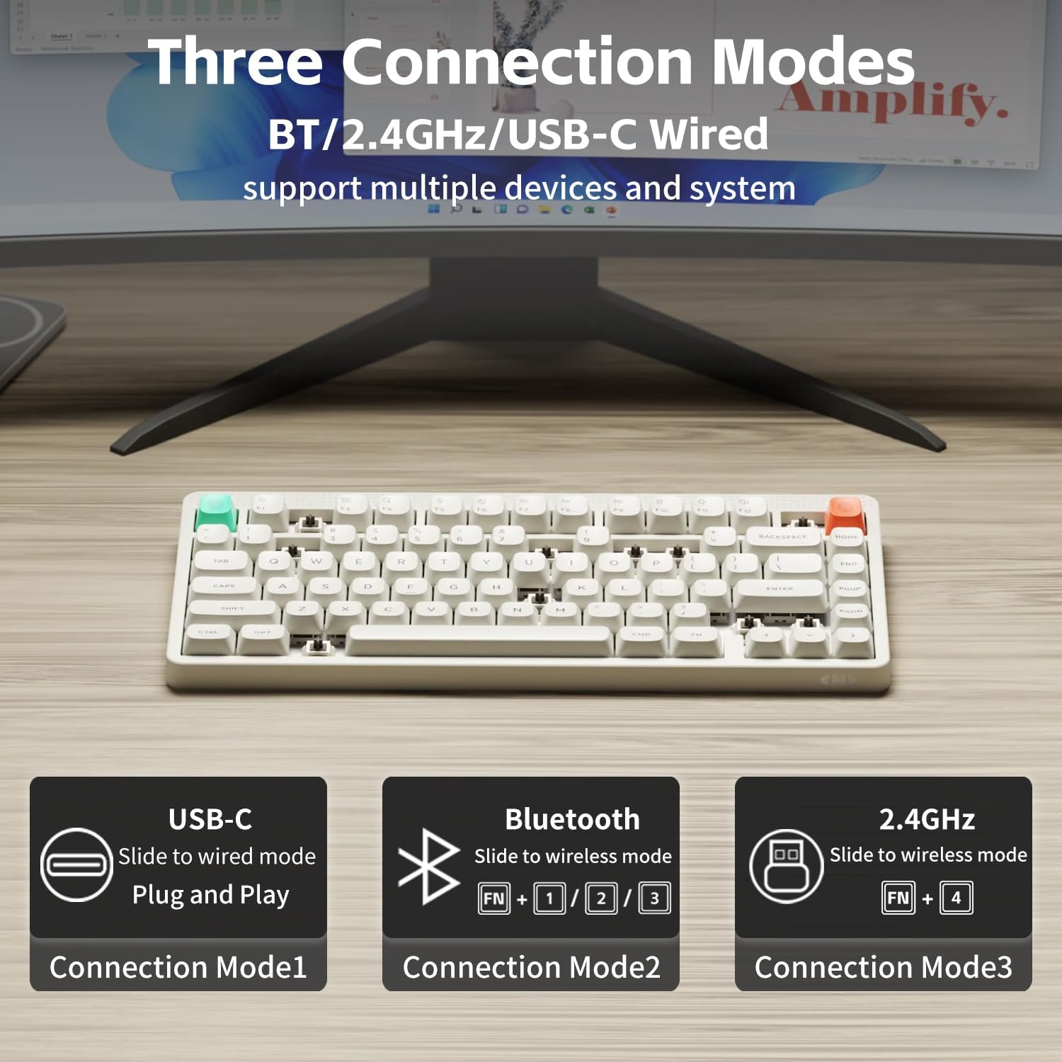 Nuphy Node75 High-Profile Hot-Swappable 82-Key Tri-Mode Wireless Mechanical Keyboard (Lunar White)
