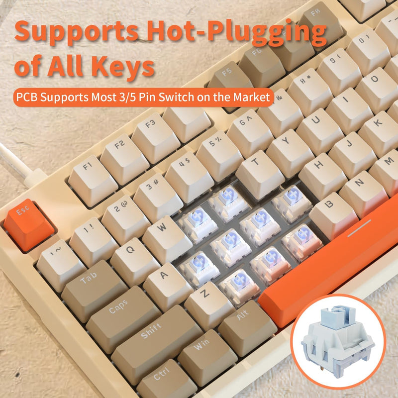 Ajazz AK35I V3 RGB Wired 100% 104-Keys Gasket-mounted Hot Swappable Mechanical Keyboard (Grey/Cream/Orange) (Sea Salt Switch)