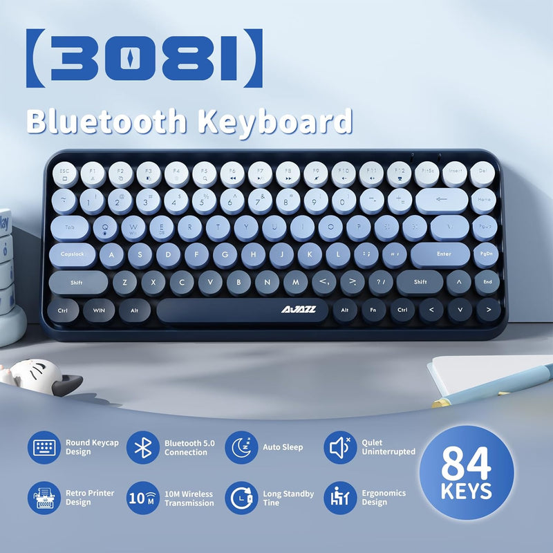 Ajazz 308I 84-Keys Bluetooth Wireless Membrane Keyboard (Mist Blue)