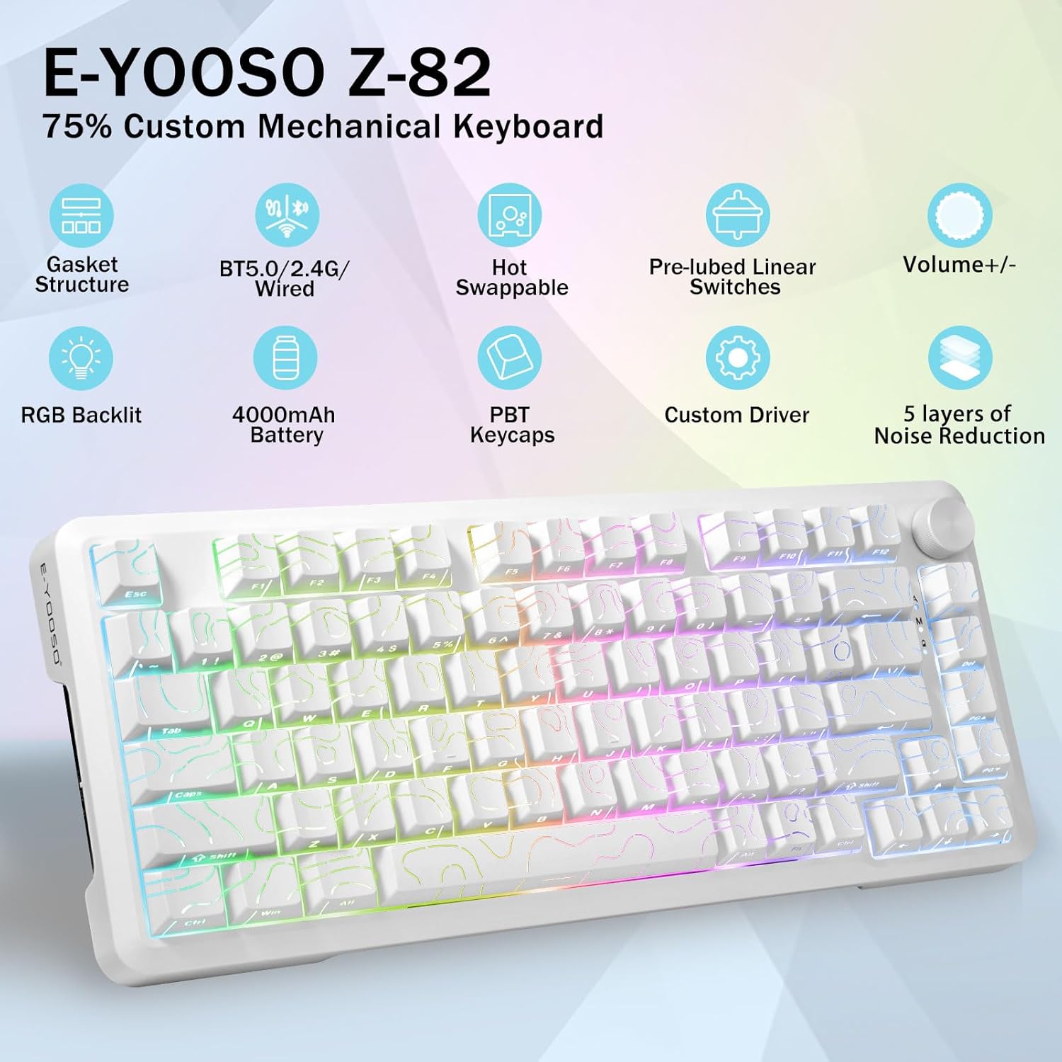 E-Yooso Z-82 RGB 81-Keys Tri-Mode Mechanical Keyboard White (Silverwood Switch)