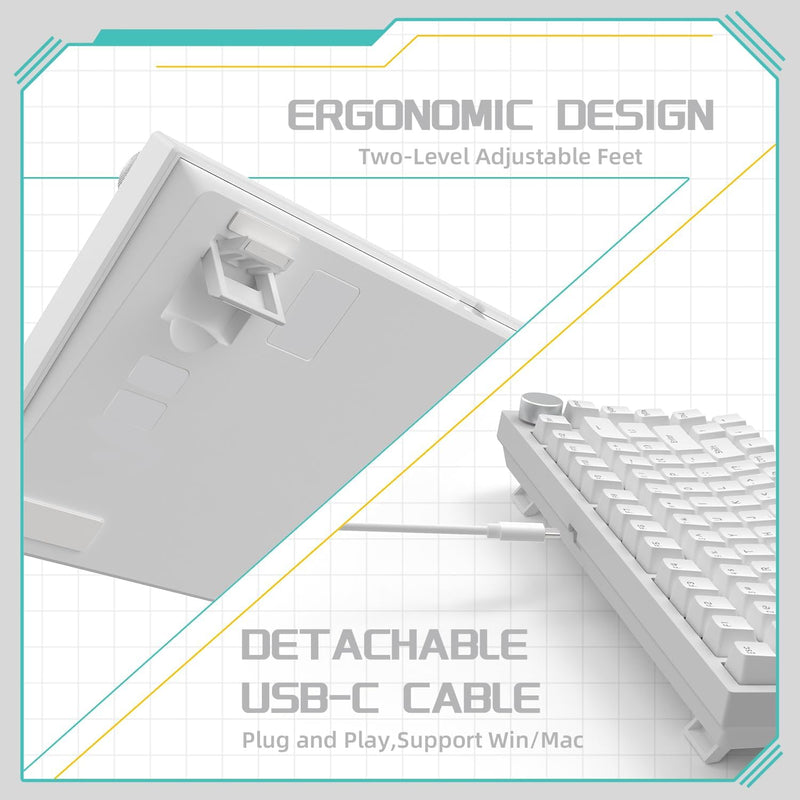 Ajazz AK820 White Backlit Wired 75% Hot-Swappable Mechanical Keyboard