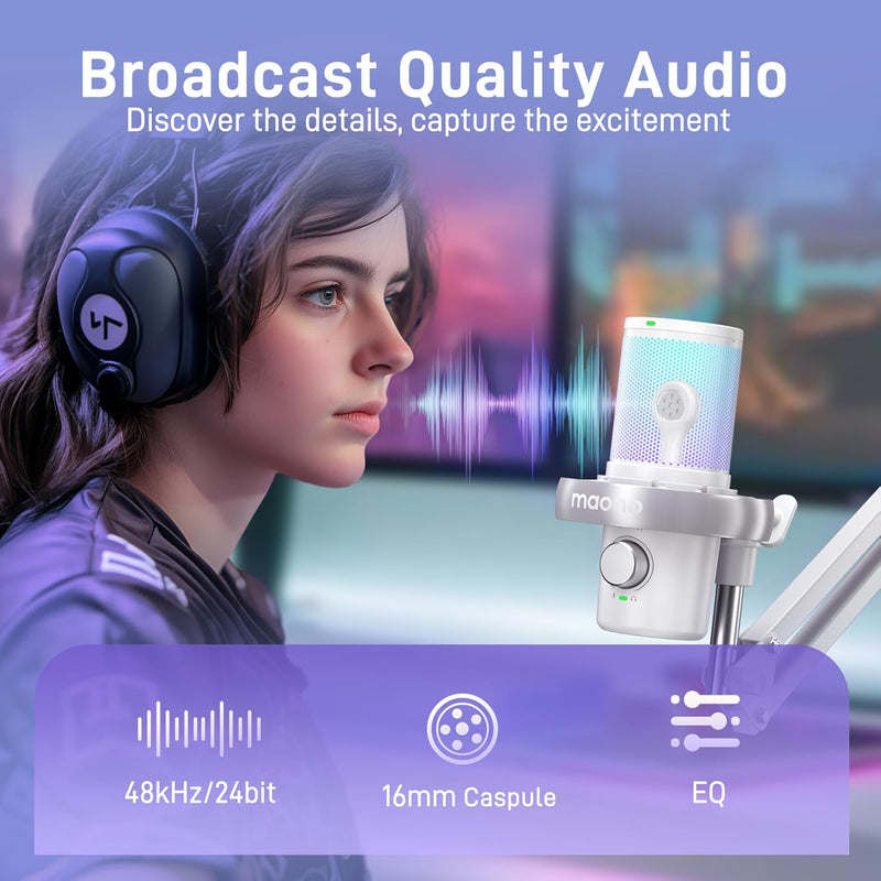 Maono DM40 Pro S Wireless RGB Condenser Gaming Desktop Microphone with Boom Arm 