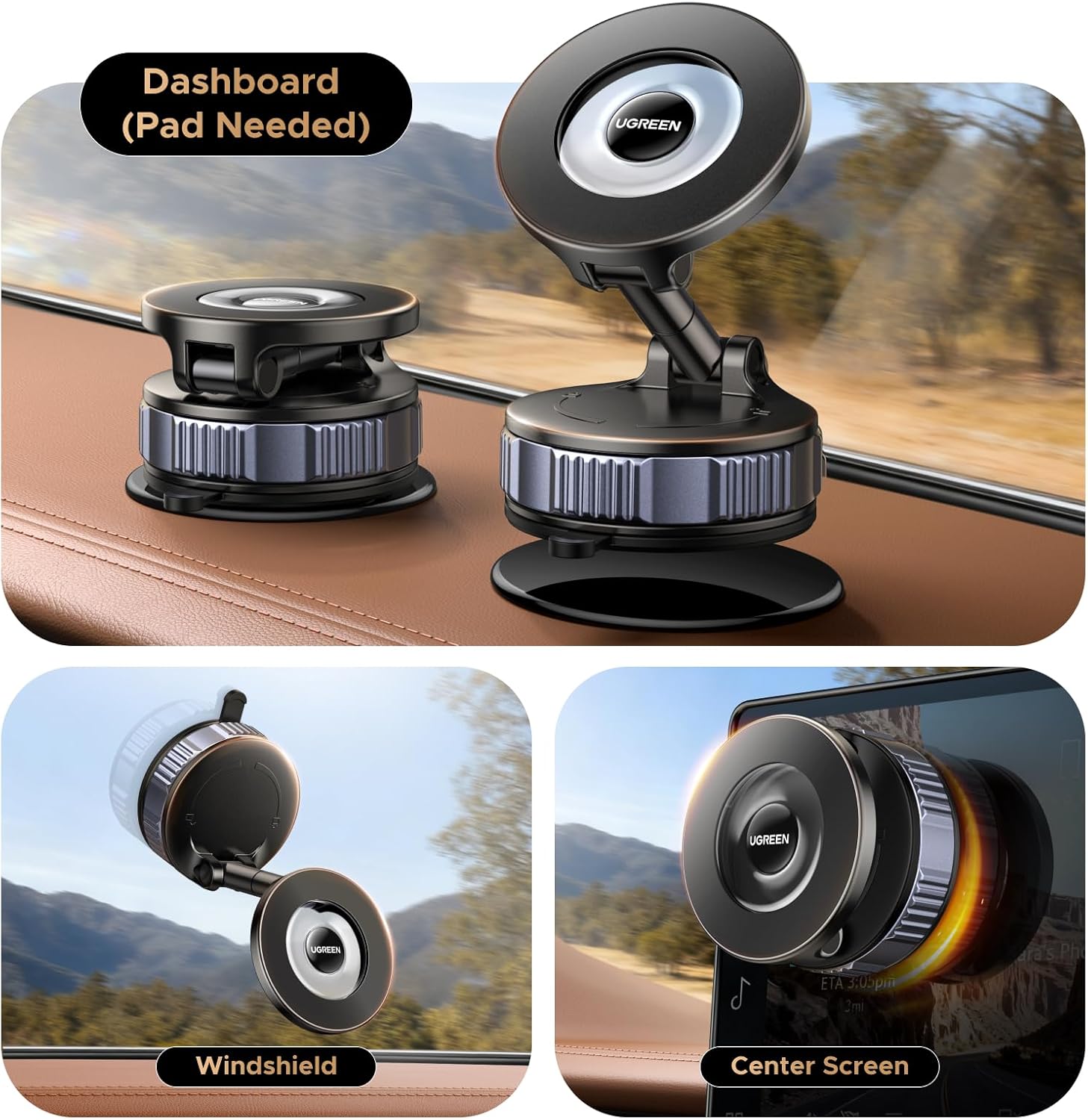 Ugreen Suction Cup Magnetic Phone Mount (Black)
