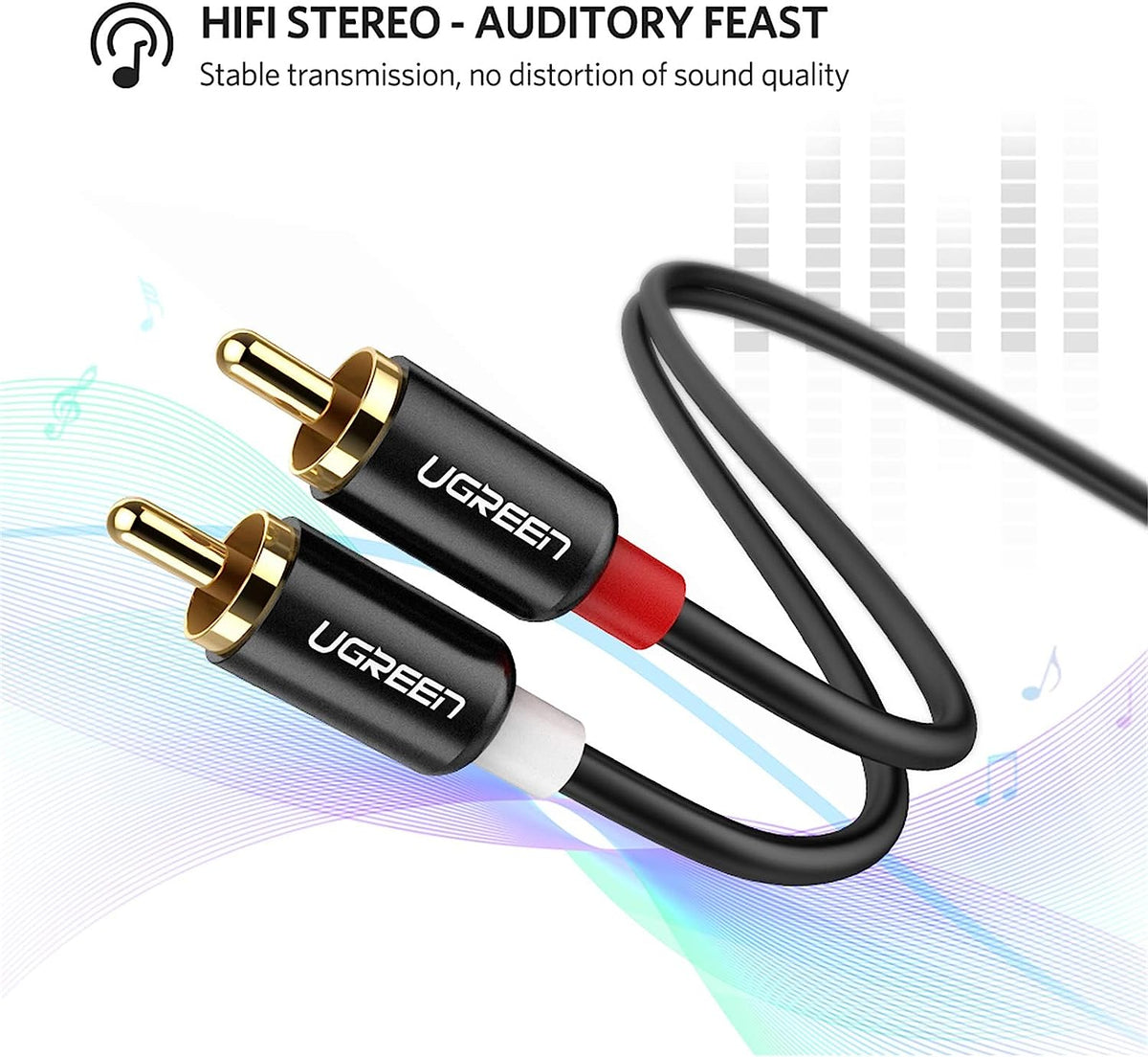 UGreen 2 RCA Male To 2 RCA Male Audio Cable  (Black) (AV104)