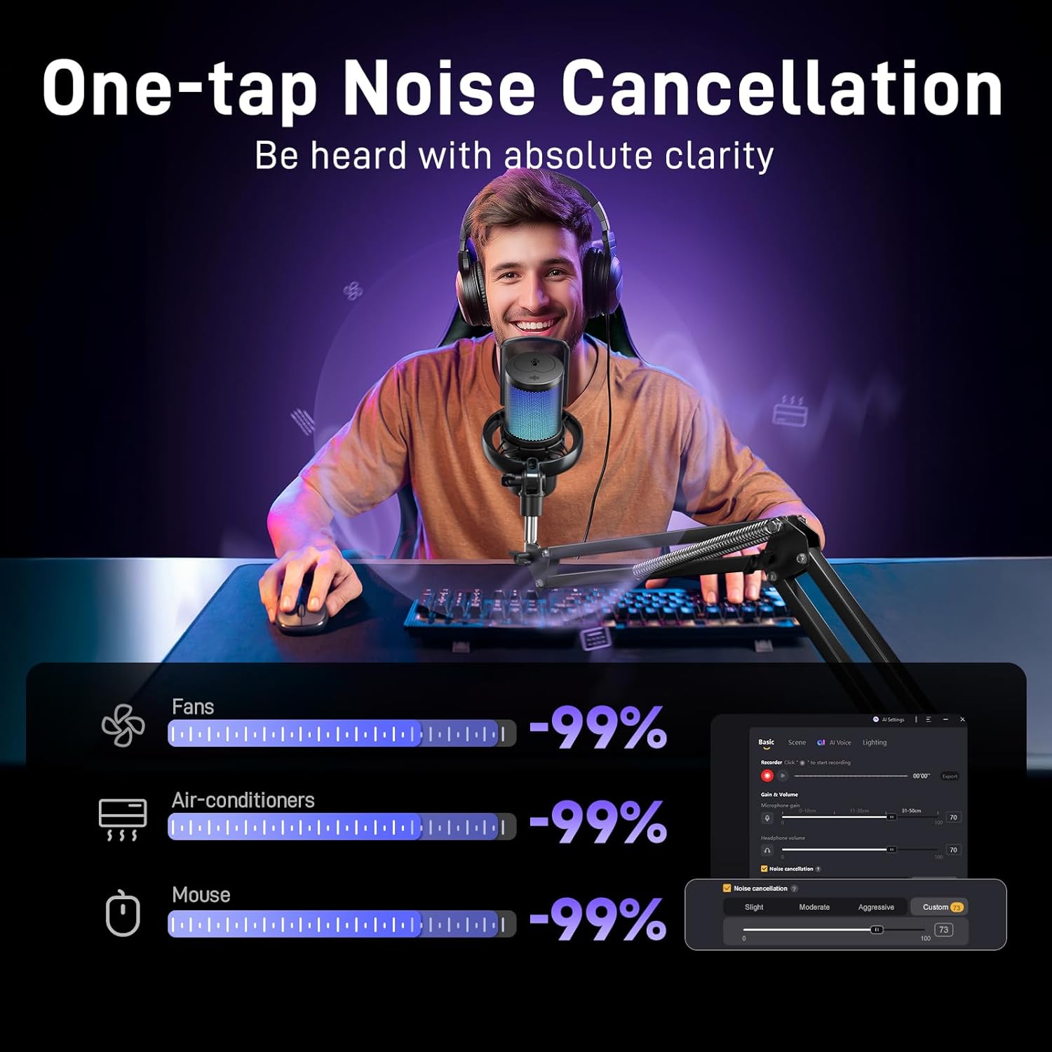 Maono DM40 Pro S Wireless RGB Condenser Gaming Desktop Microphone with Boom Arm 