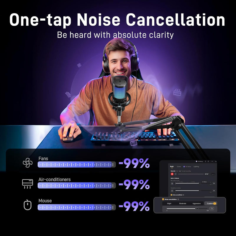Maono DM40 Pro S Wireless RGB Condenser Gaming Desktop Microphone with Boom Arm 