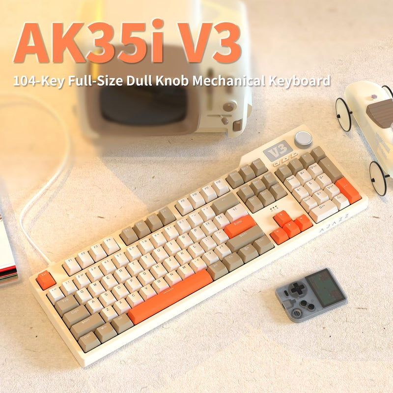 Ajazz AK35I V3 RGB Wired 100% 104-Keys Gasket-mounted Hot Swappable Mechanical Keyboard (Grey/Cream/Orange) (Sea Salt Switch)