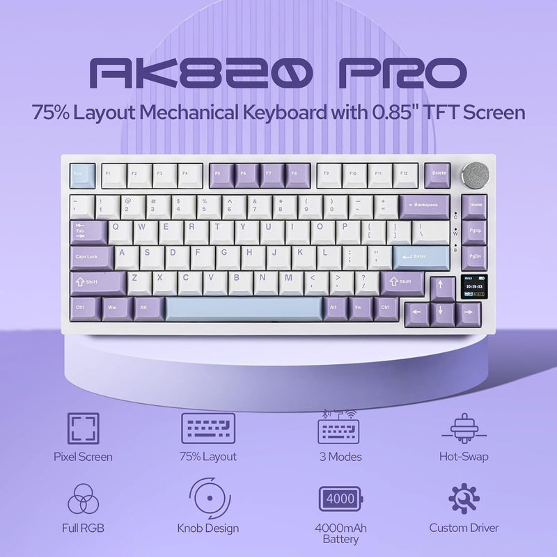 Ajazz AK820 Pro RGB Tri-Mode 75% Hot-Swappable Mechanical Keyboard
