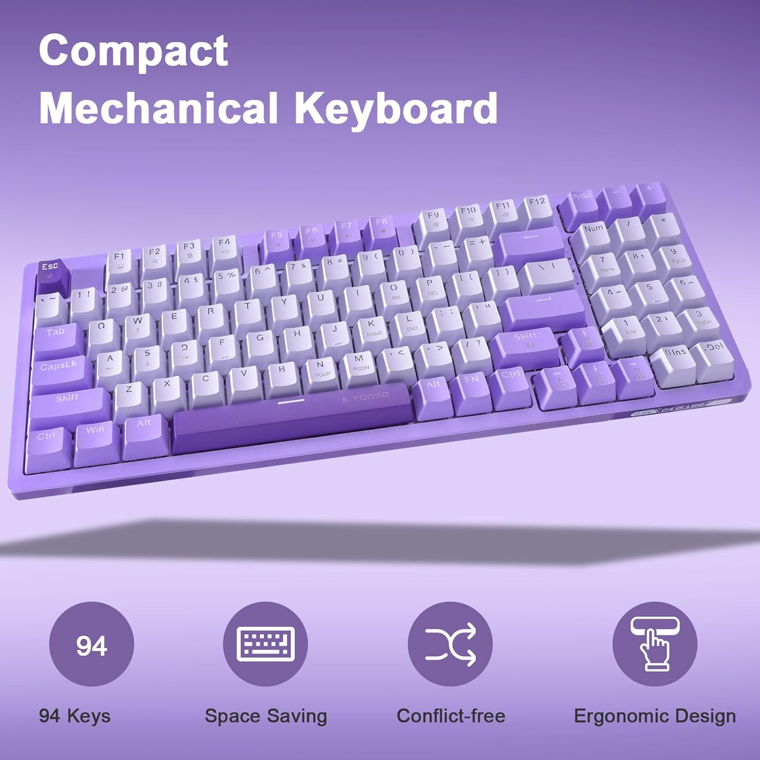 E-Yooso Z-94 Single Light 94-Keys Hot-Swappable Wired Mechanical Keyboard Light Purple (Blue Switch)