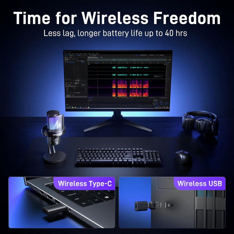 Maono DM40 Pro Wireless RGB Condenser Gaming Desktop Microphone