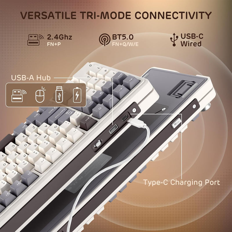 Royal Kludge RK-L98 Tri-Mode RGB 101 Keys Hot Swappable Mechanical Keyboard Sandalwood Brown