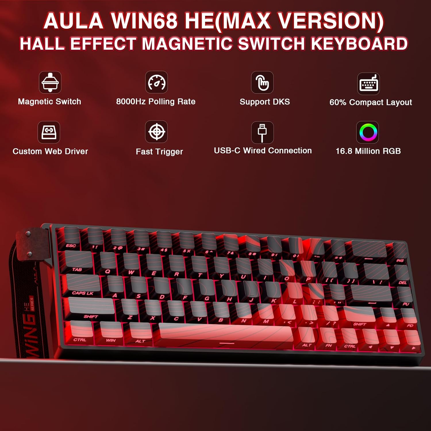 Aula WIN68 HE Max 68-Key RGB 65% Wired Magnetic Switch Gaming Keyboard