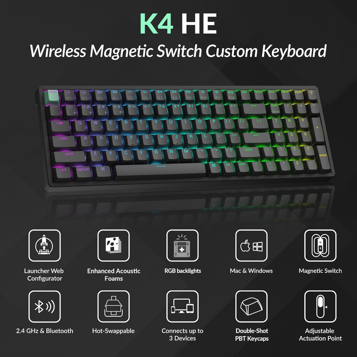 Keychron K4 HE Standard Ed. Hot-Swappable RGB Backlight 96% Wireless Magnetic Switch Custom