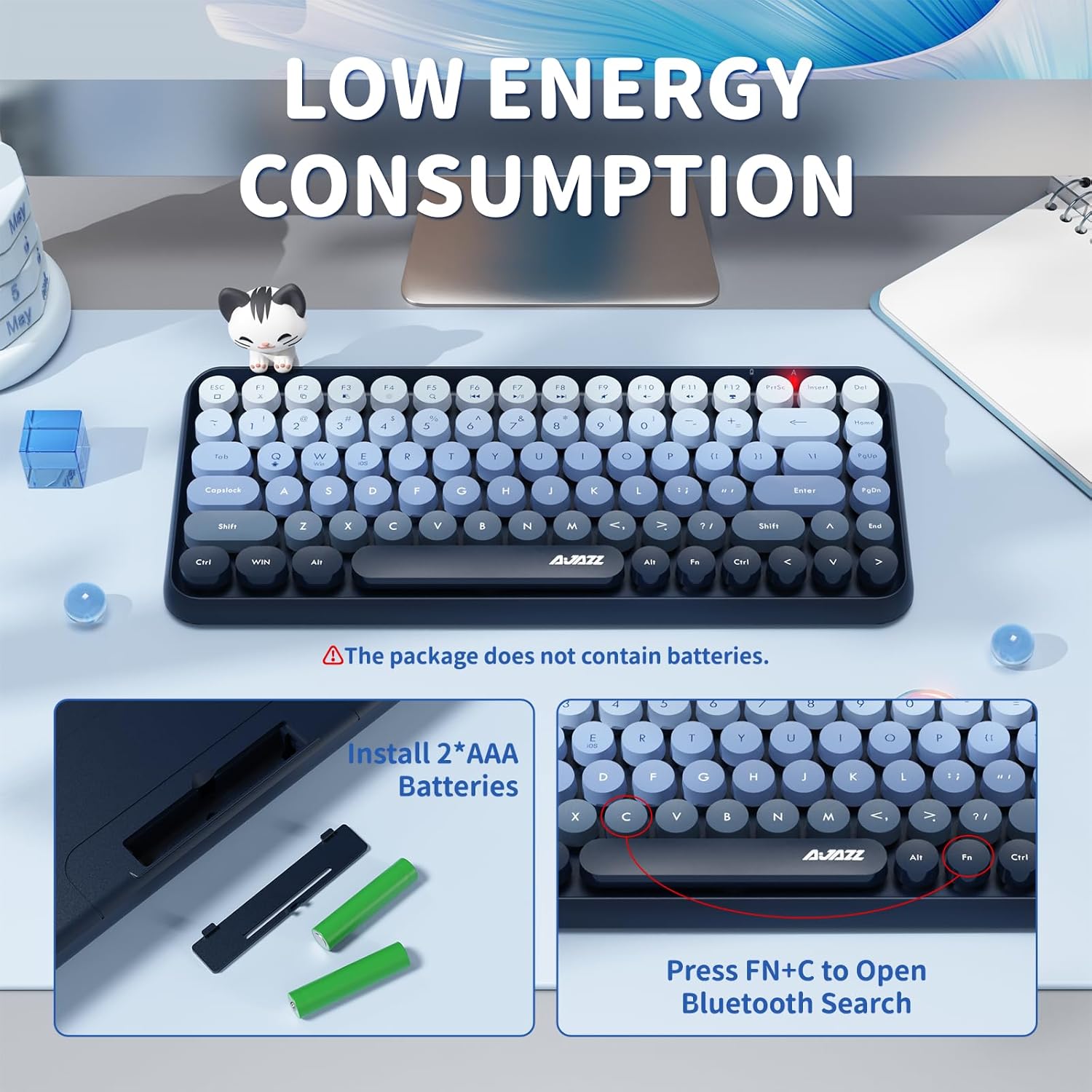 Ajazz 308I 84-Keys Bluetooth Wireless Membrane Keyboard (Mist Blue)