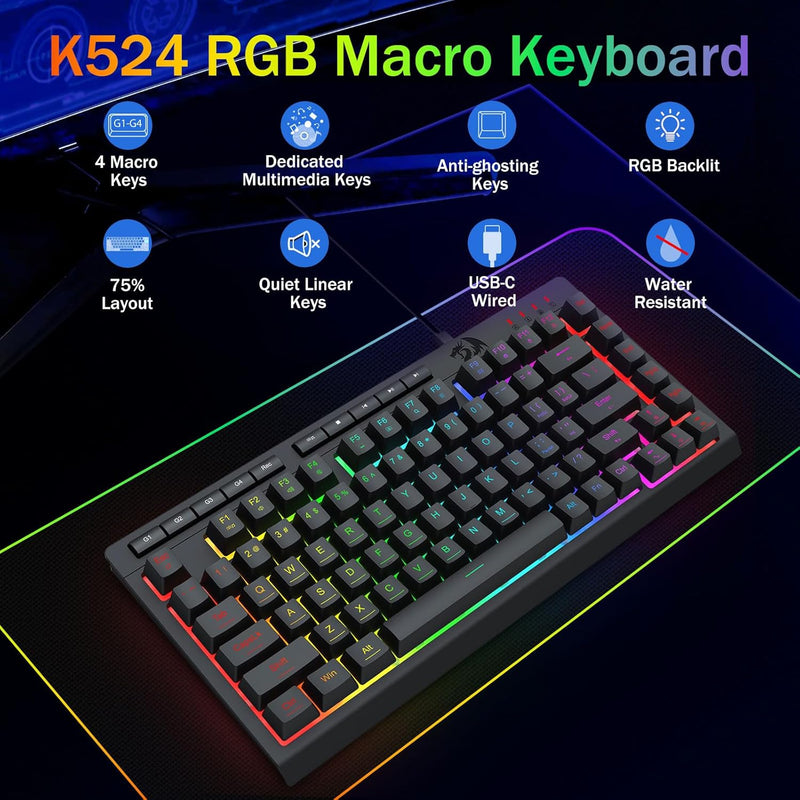 Redragon Crescent K524-RGB 75% Wired Gaming Keyboard With Macro Keys