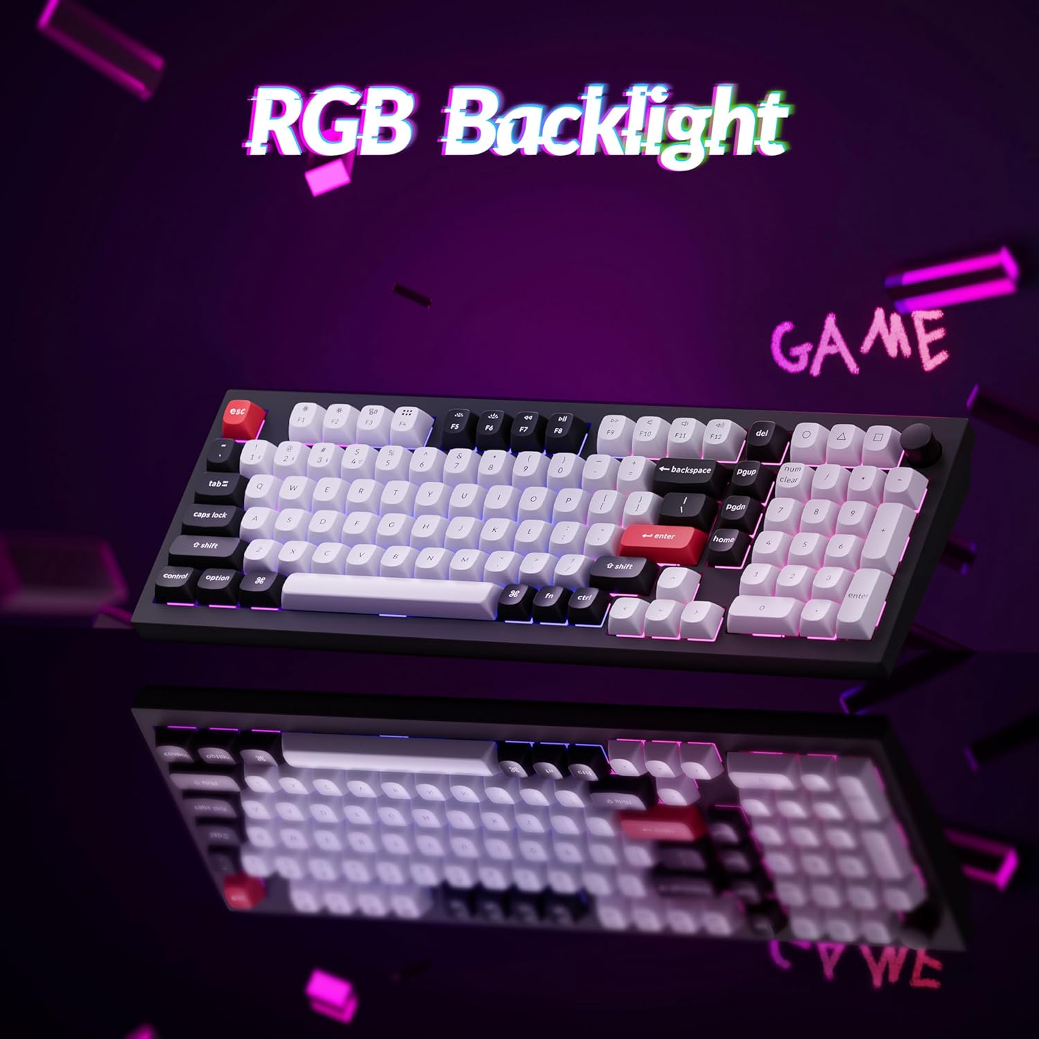 Keychron Q5 HE QMK 96% Fully Assembled Knob RGB Backlight Hot-Swappable Wireless Magnetic Switch Keyboard - Carbon Black (Gateron Double-Rail Magnetic Nebula Switch) (Q5H-M1)