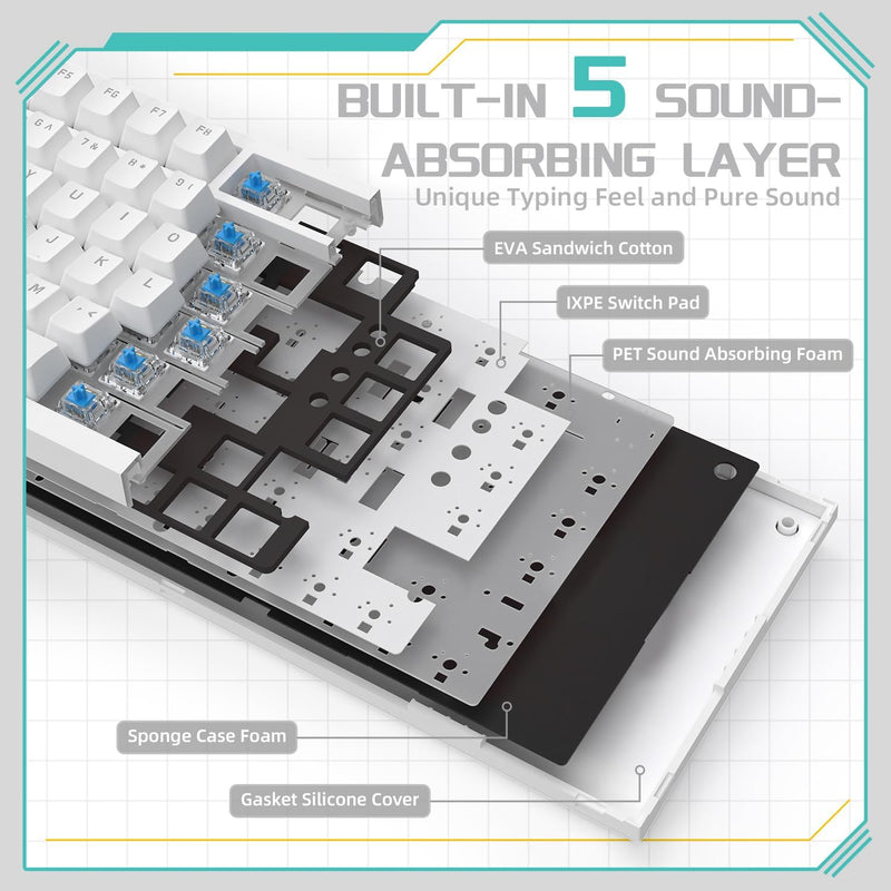 Ajazz AK820 White Backlit Wired 75% Hot-Swappable Mechanical Keyboard