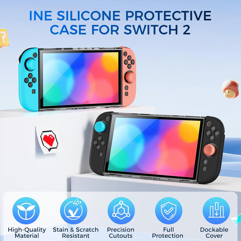 IINE Transparent PC Back Case + Silicone Joy-Pad Case Black for Nintendo Switch 2
