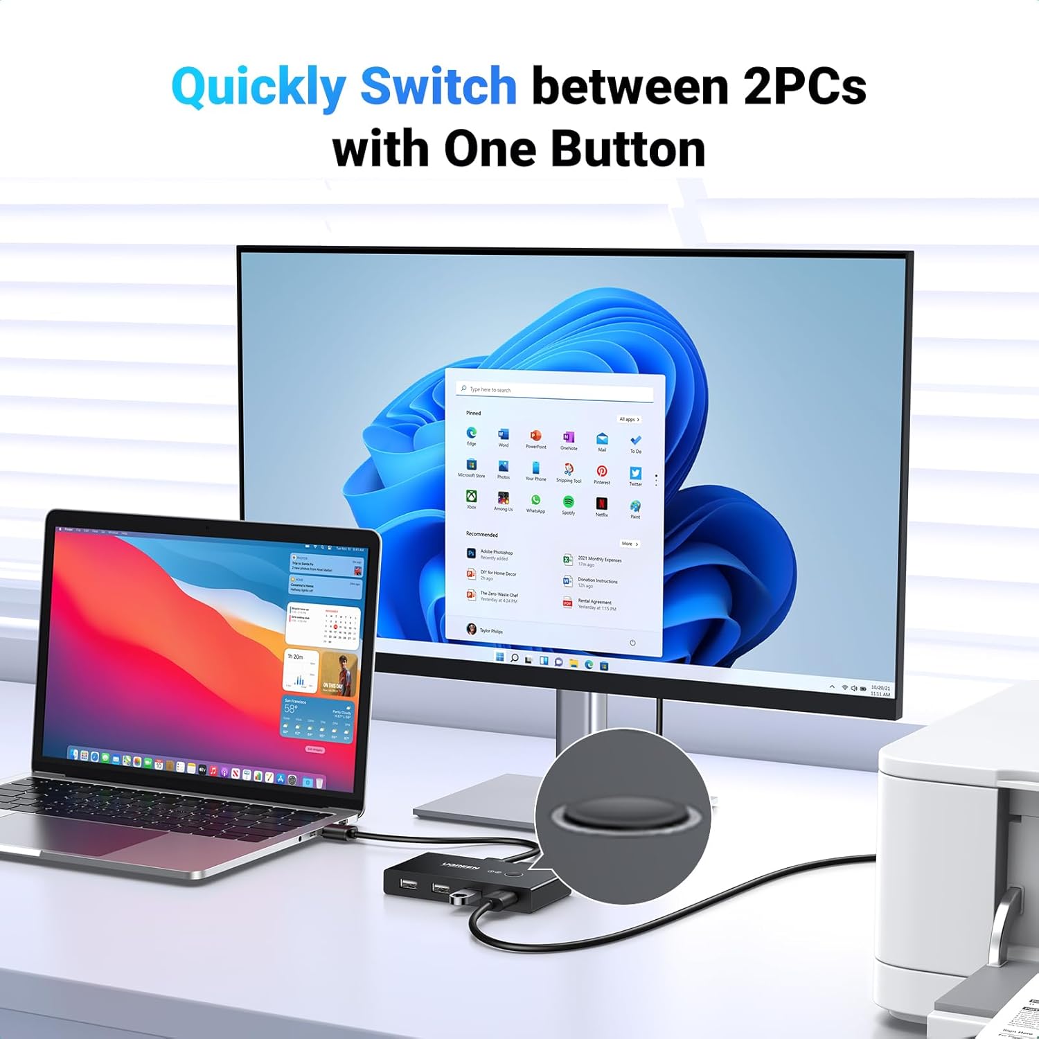 Ugreen 2-in-4 Out USB 2.0 Sharing Switch Box (Black) (US216/30767)