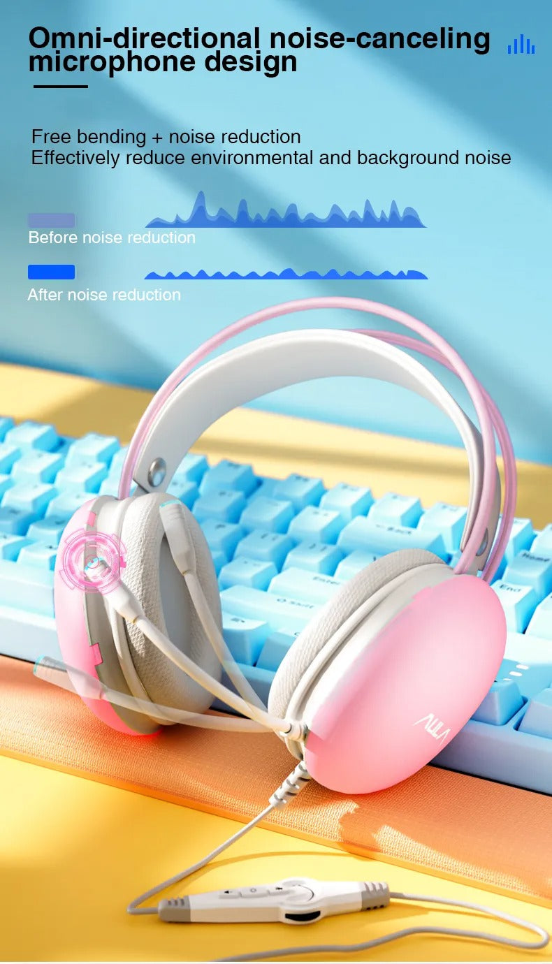 Aula Mountain S505 RGB Wired Gaming Headset With Microphone (Pink)